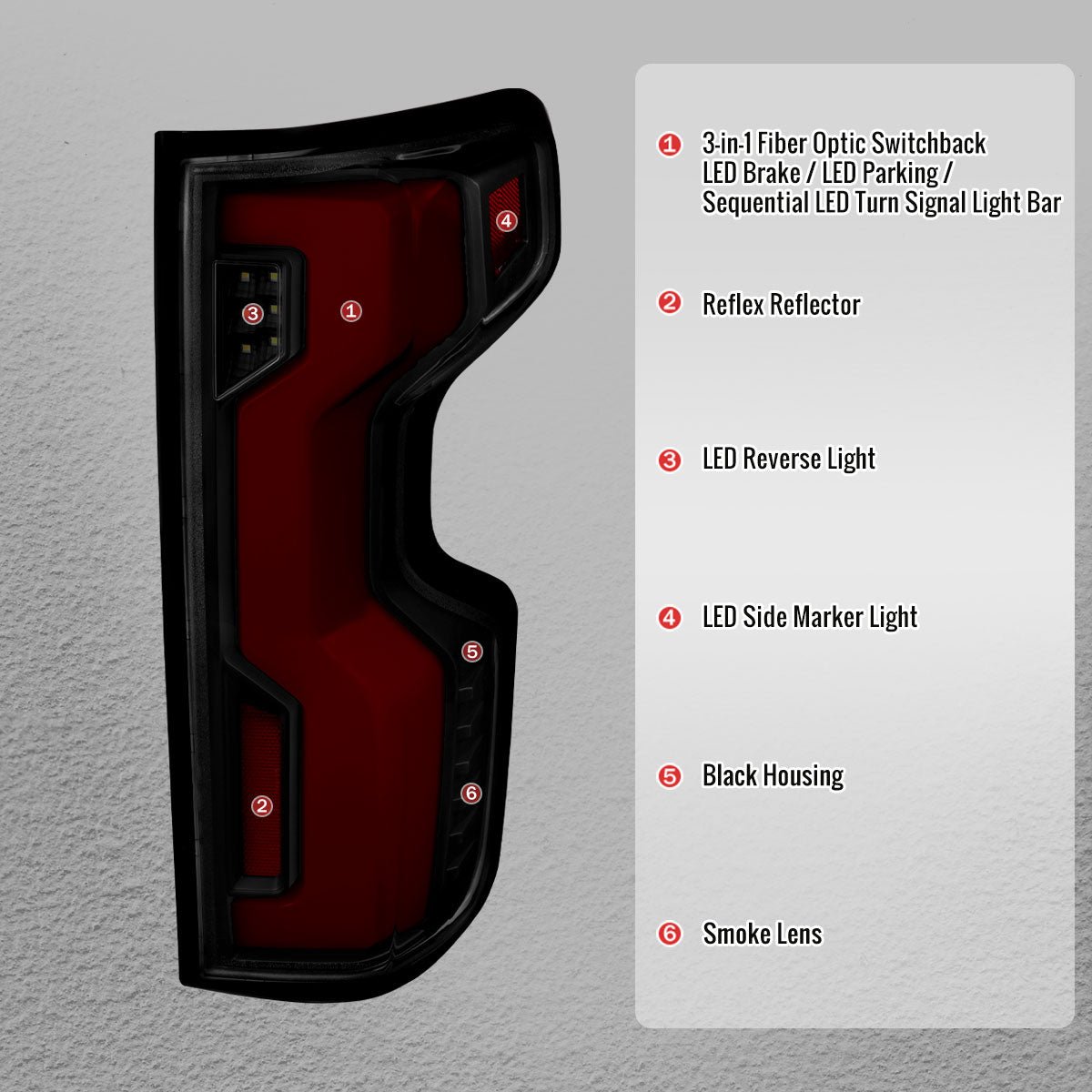2019-2026 Chevrolet Silverado 1500 Full LED Tail Lights with Sequential Turn Signal for Factory LED Models (Black Housing/Smoked Lens) - view 4