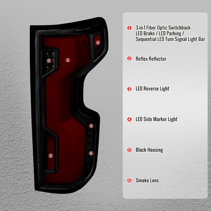 2019-2026 Chevrolet Silverado 1500 Full LED Tail Lights with Sequential Turn Signal for Factory LED Models (Black Housing/Smoked Lens) - view 4