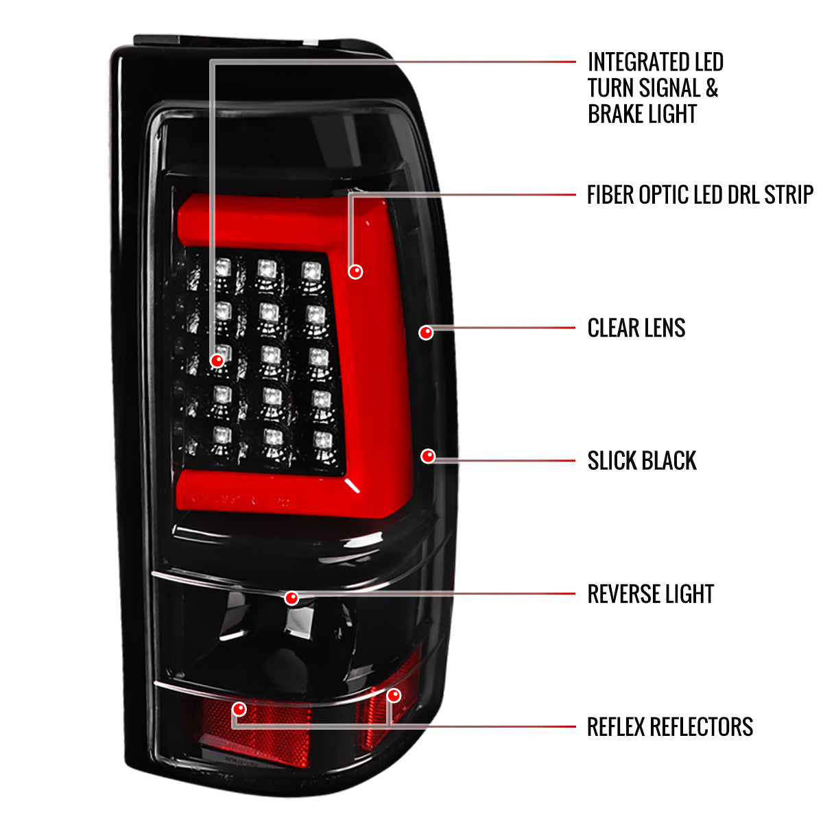 1999-2002 Chevrolet Silverado/ 1999-2006 GMC Sierra LED Tail Lights - G2 (Jet Black Housing/Clear Lens)