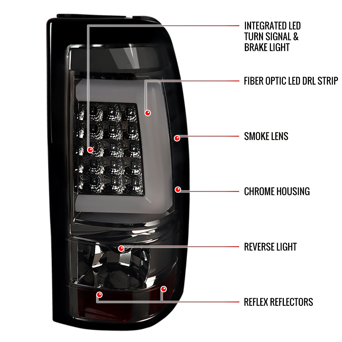 1999-2002 Chevrolet Silverado/ 1999-2006 GMC Sierra LED Tail Lights - G2 (Chrome Housing/Smoked Lens)