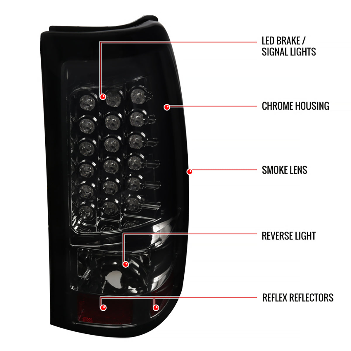 1999-2002 Chevrolet Silverado/ 1999-2006 GMC Sierra LED Tail Lights (Chrome Housing/Smoked Lens)