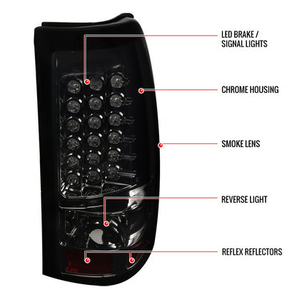 1999-2002 Chevrolet Silverado/ 1999-2006 GMC Sierra LED Tail Lights (Chrome Housing/Smoked Lens)