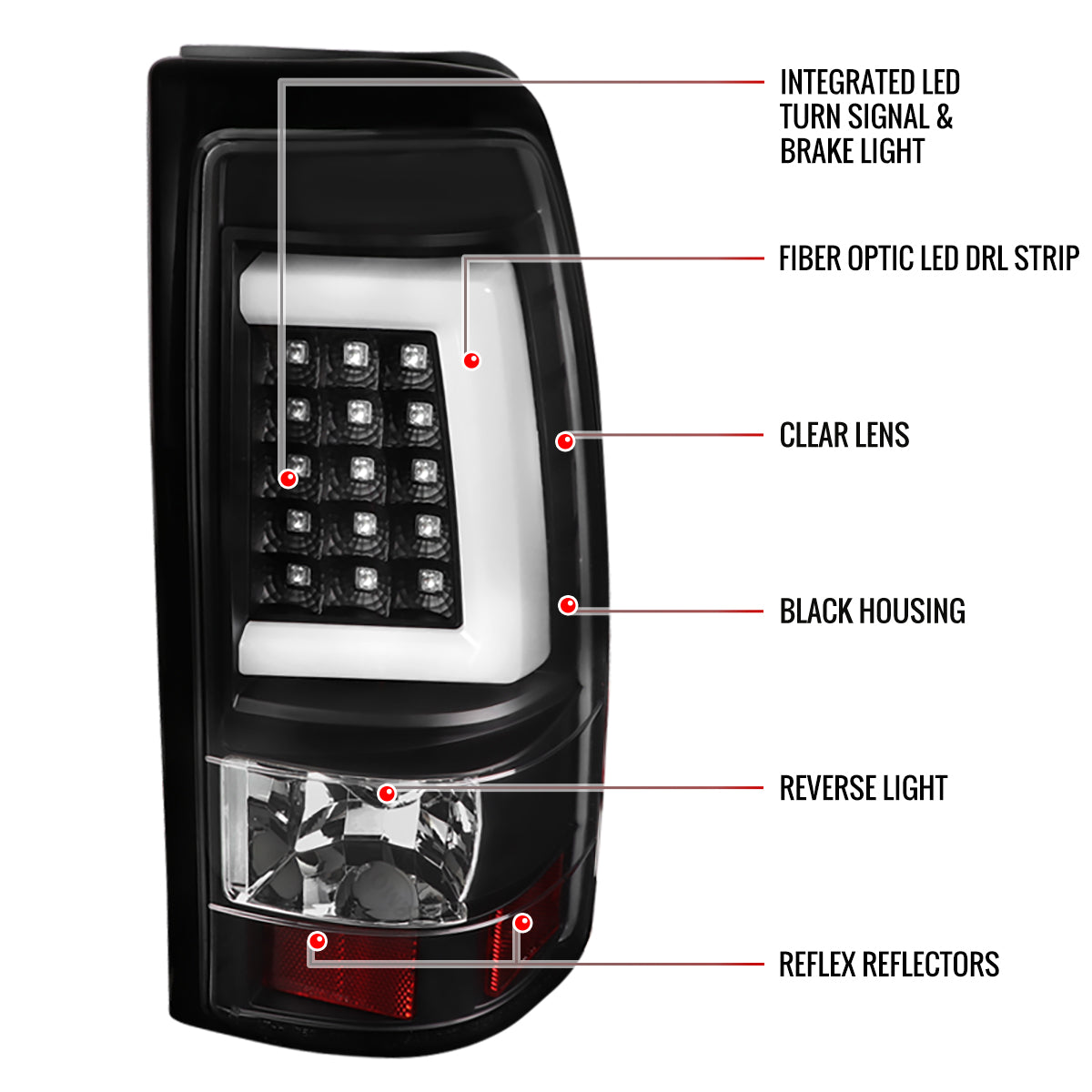 1999-2002 Chevrolet Silverado/ 1999-2006 GMC Sierra LED Tail Lights - G2 (Matte Black Housing/Clear Lens)
