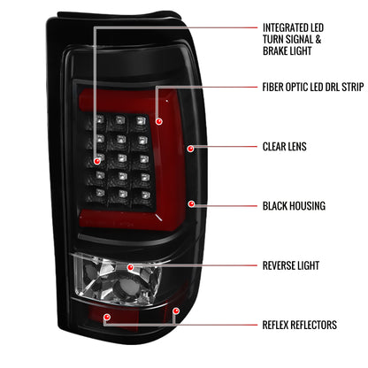 1999-2002 Chevrolet Silverado/ 1999-2006 GMC Sierra Red Bar LED Tail Lights - G2 (Black Housing/Clear Lens)