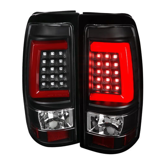 1999-2002 Chevrolet Silverado/ 1999-2006 GMC Sierra Red Bar LED Tail Lights - G2 (Black Housing/Clear Lens)