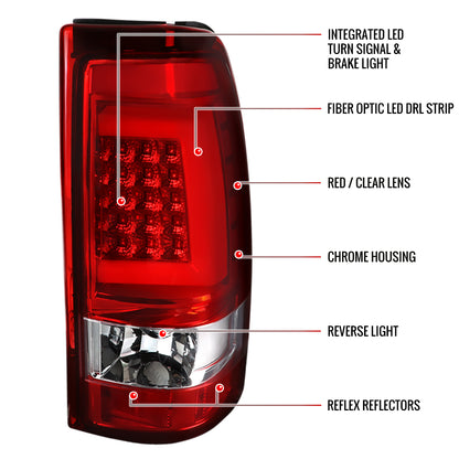 1999-2002 Chevrolet Silverado/ 1999-2006 GMC Sierra LED Tail Lights - G2 (Chrome Housing/Red Clear Lens)