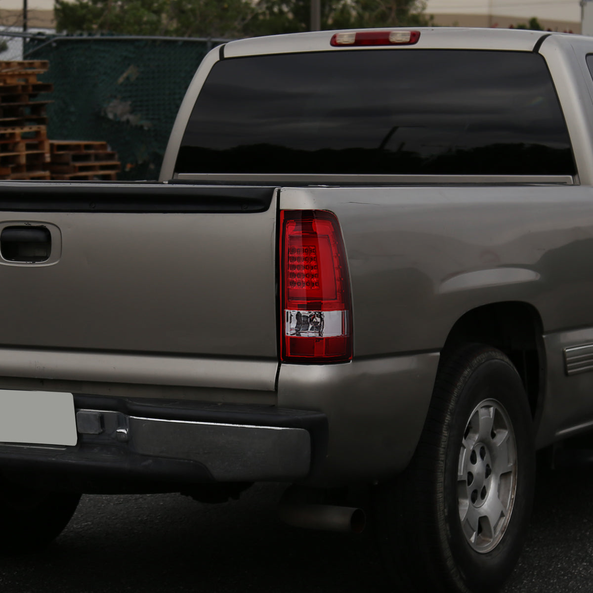 1999-2002 Chevrolet Silverado/ 1999-2006 GMC Sierra LED Tail Lights - G2 (Chrome Housing/Red Clear Lens)