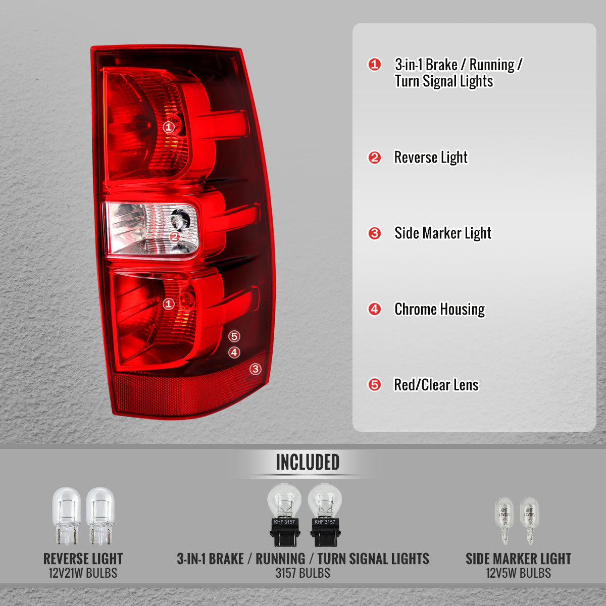 2007-2014 Chevrolet Tahoe/Suburban Tail Lights (Chrome Housing/Red Clear Lens) - view 3