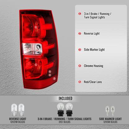2007-2014 Chevrolet Tahoe/Suburban Tail Lights (Chrome Housing/Red Clear Lens) - view 3