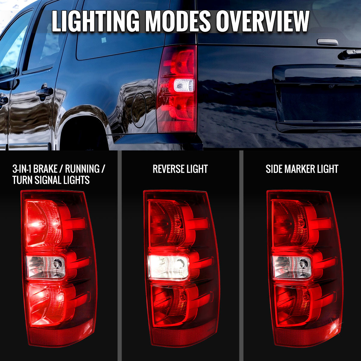 2007-2014 Chevrolet Tahoe/Suburban Tail Lights (Chrome Housing/Red Clear Lens) - view 5