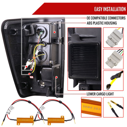 2004-2015 Nissan Titan LED Tail Lights with White LED Tube (Glossy Black Housing/Smoked Lens)