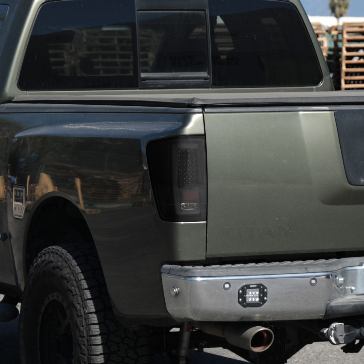 2004-2015 Nissan Titan LED Tail Lights with White LED Tube (Glossy Black Housing/Smoked Lens)