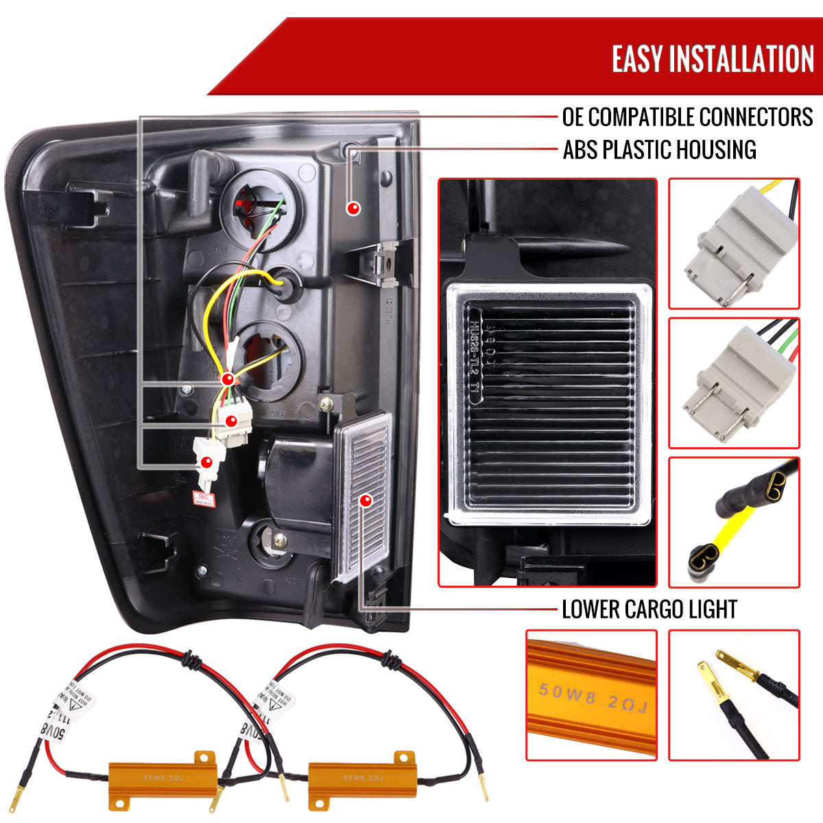 2004-2015 Nissan Titan LED Tail Lights with Red LED Tube (Jet Black Housing/Clear Lens)