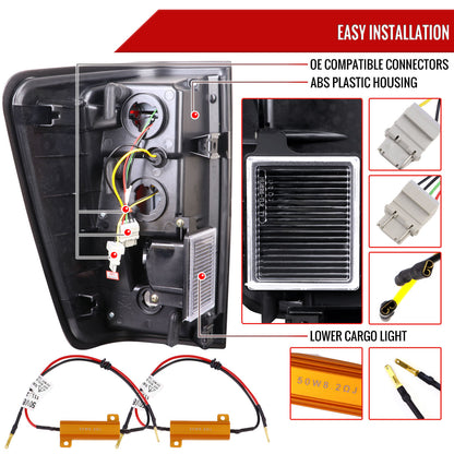 2004-2015 Nissan Titan LED Tail Lights with Red LED Tube (Jet Black Housing/Clear Lens)