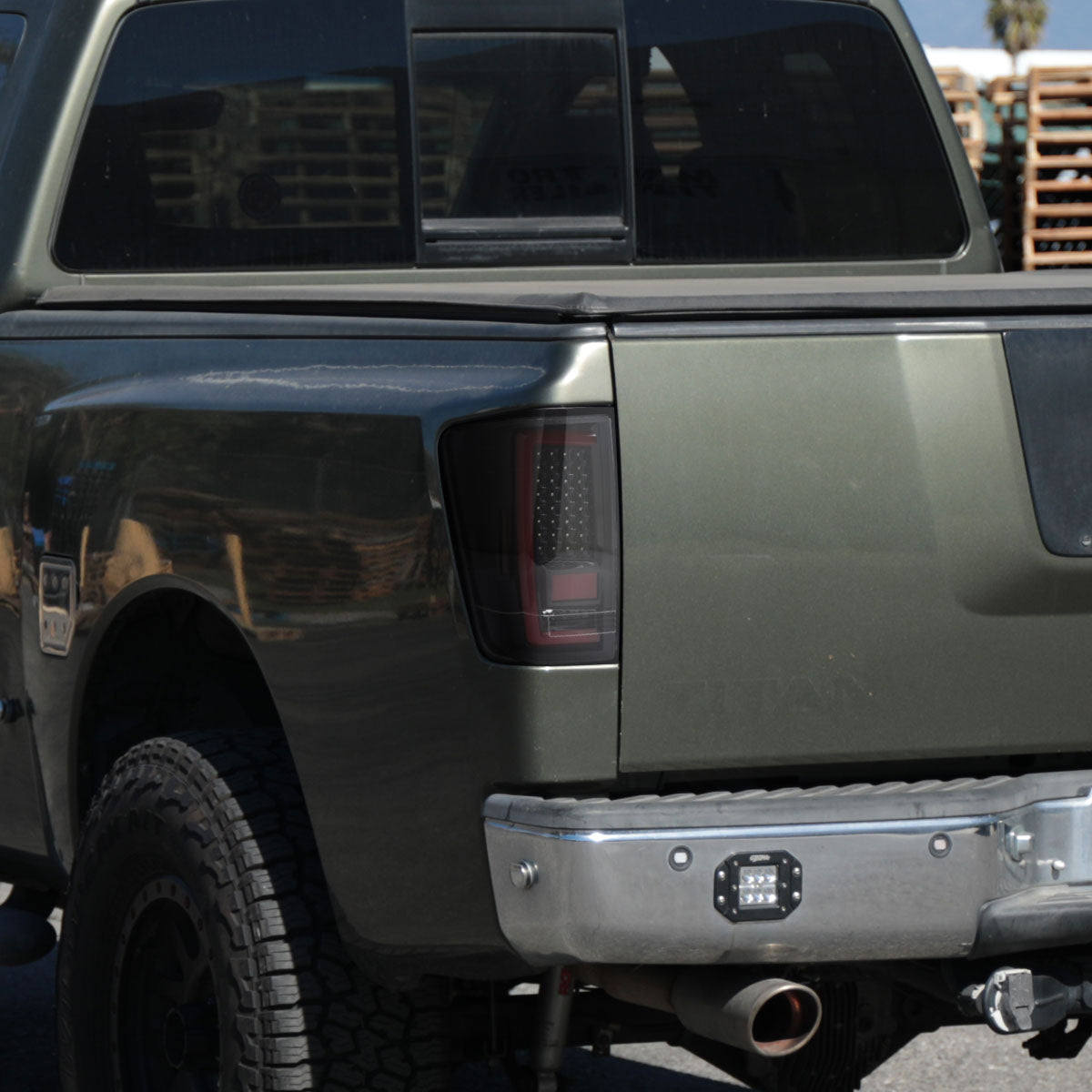 2004-2015 Nissan Titan LED Tail Lights with Red LED Tube (Jet Black Housing/Clear Lens)