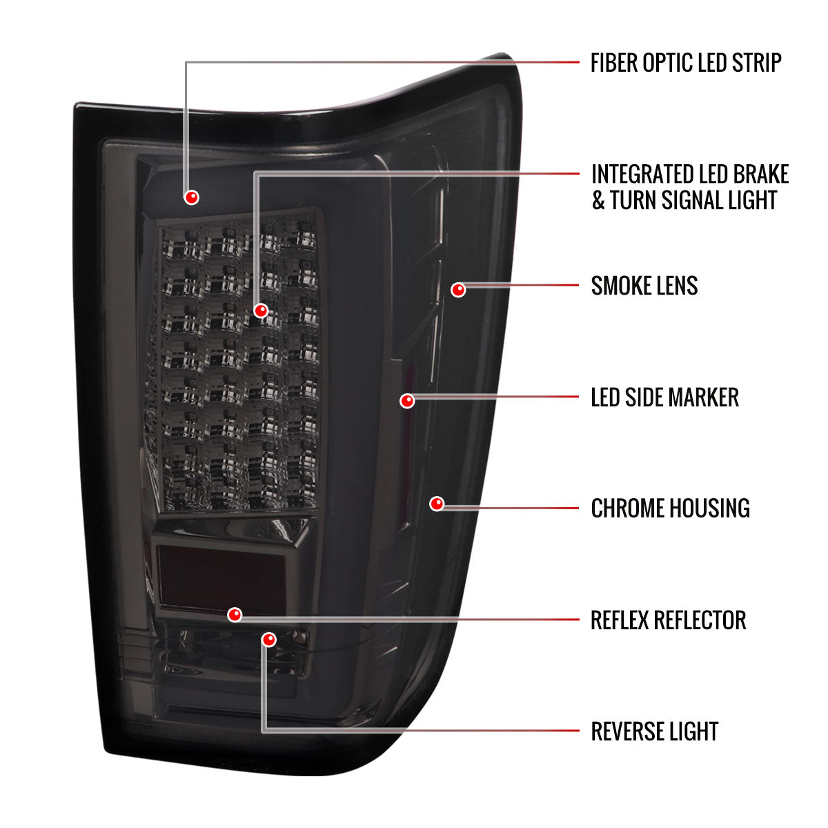 2004-2015 Nissan Titan LED Tail Lights with White LED Tube (Chrome Housing/Smoked Lens)