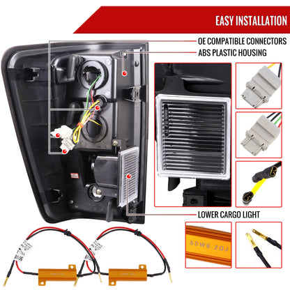 2004-2015 Nissan Titan LED Tail Lights with White LED Tube (Matte Black Housing/Clear Lens)