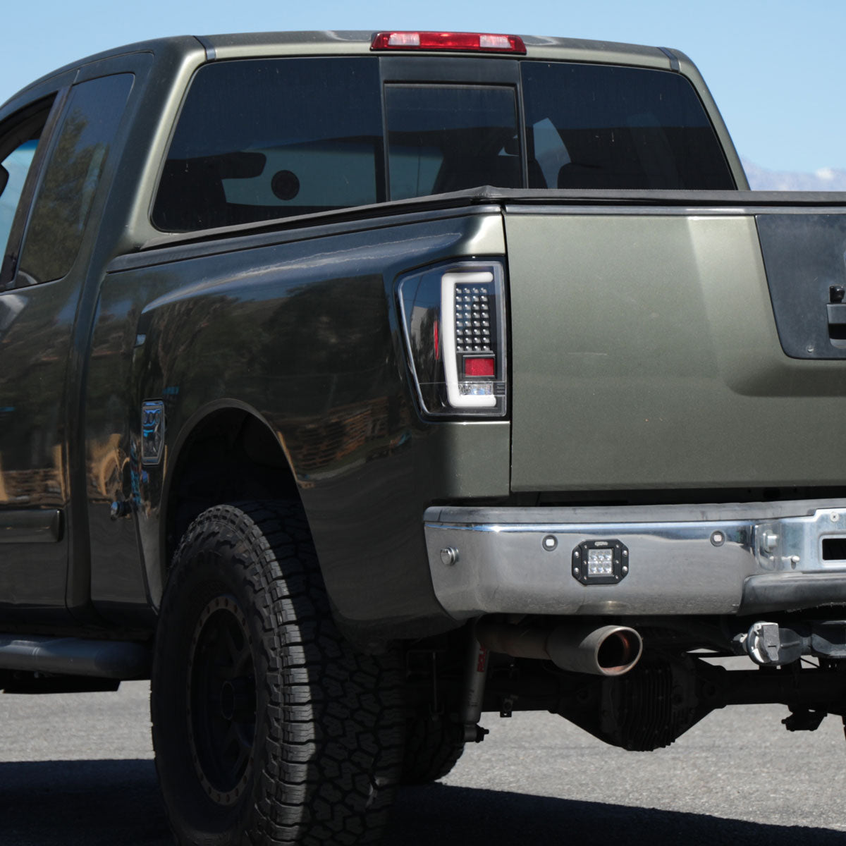 2004-2015 Nissan Titan LED Tail Lights with White LED Tube (Matte Black Housing/Clear Lens)