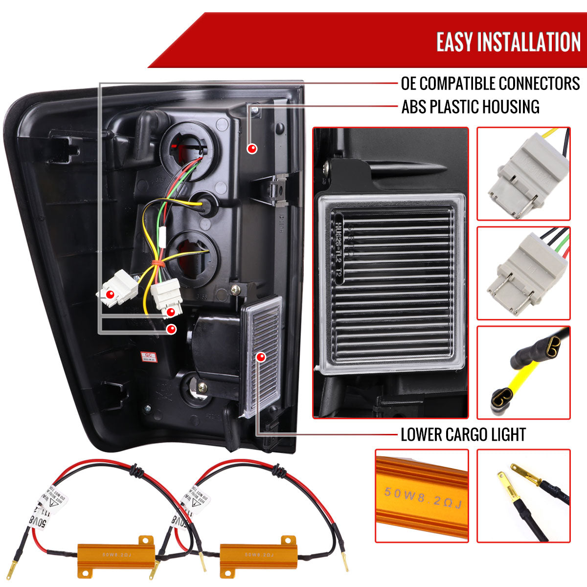 2004-2015 Nissan Titan LED Tail Lights with Red LED Tube (Matte Black Housing/Clear Lens)