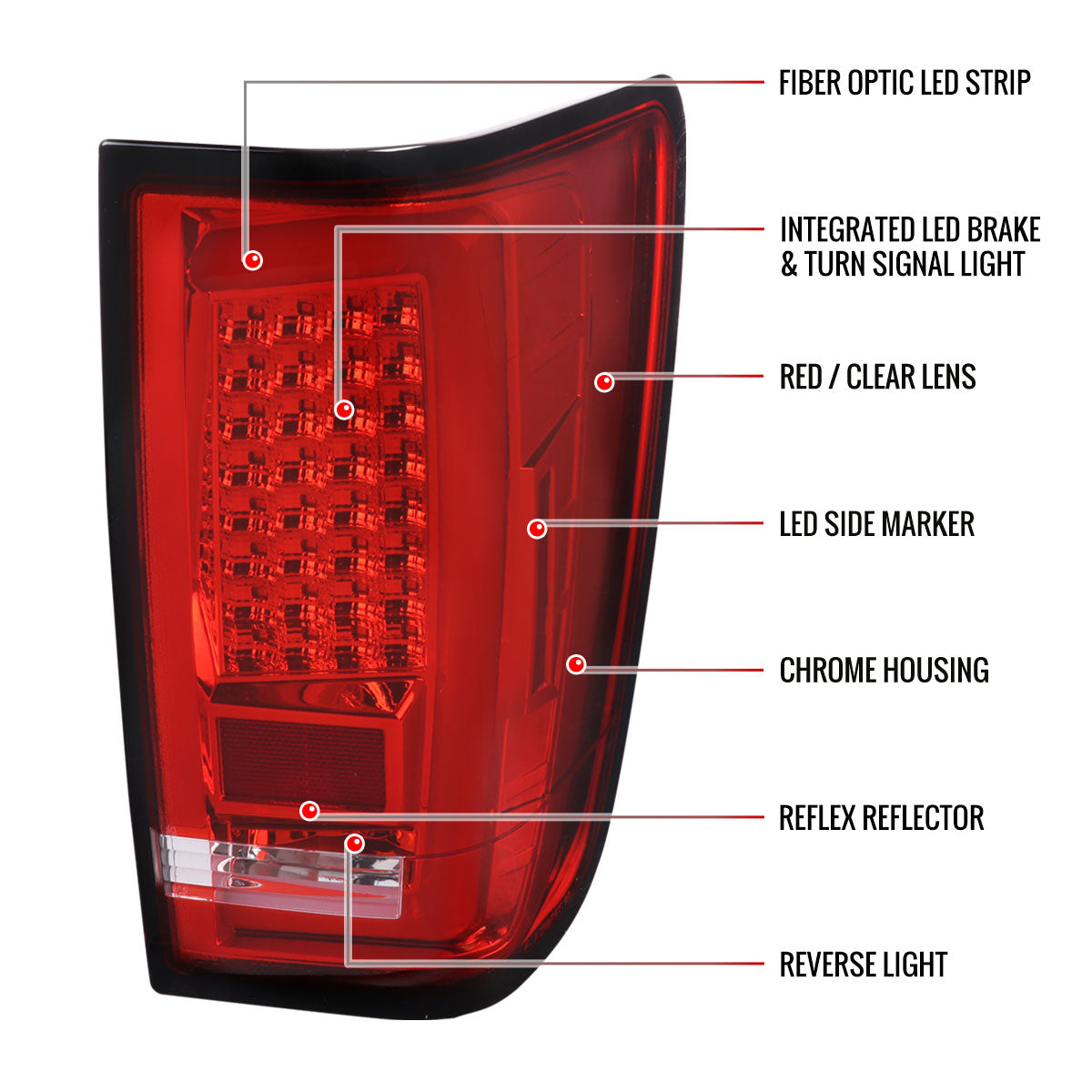 2004-2015 Nissan Titan LED Tail Lights with White LED Tube (Chrome Housing/Red Lens)