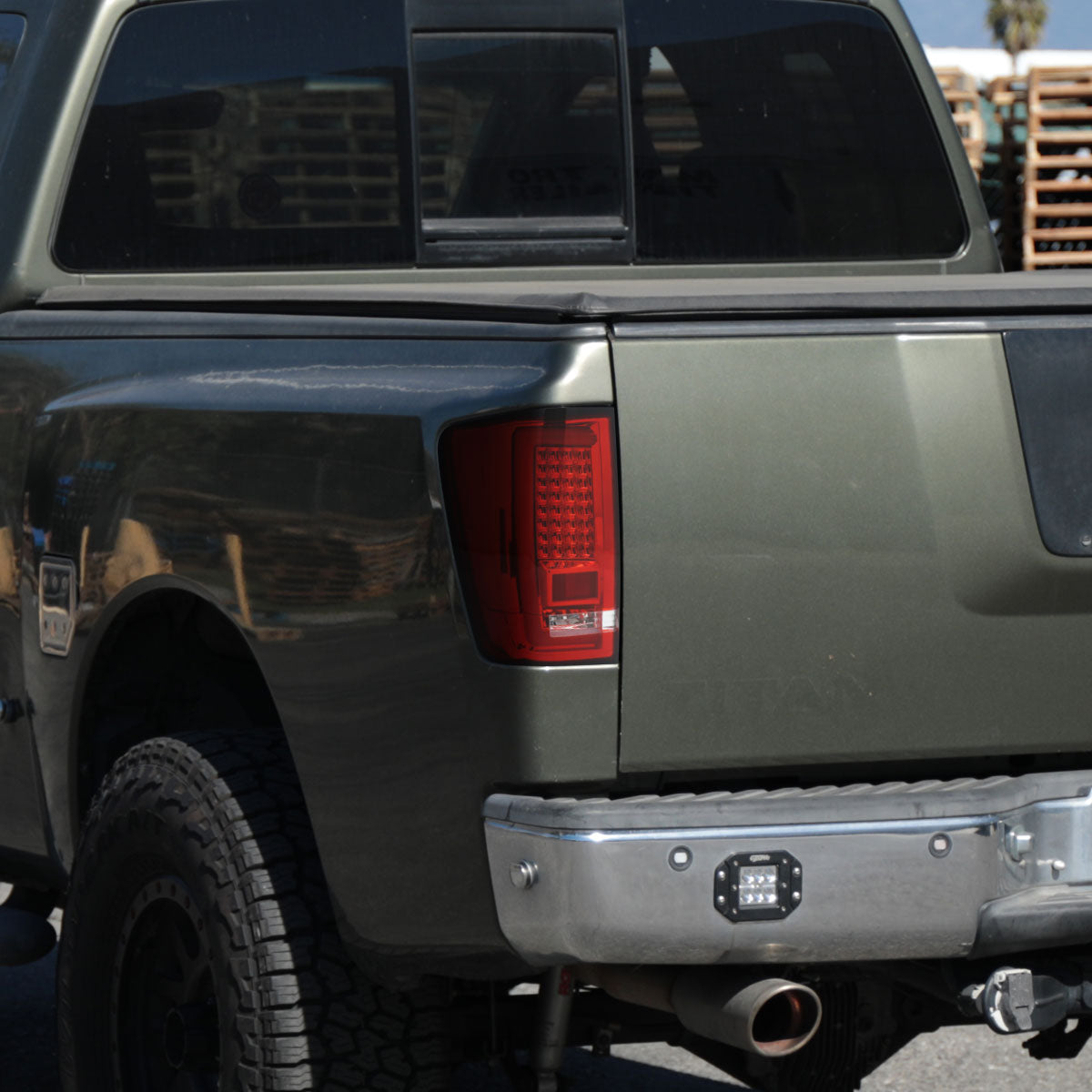 2004-2015 Nissan Titan LED Tail Lights with White LED Tube (Chrome Housing/Red Lens)