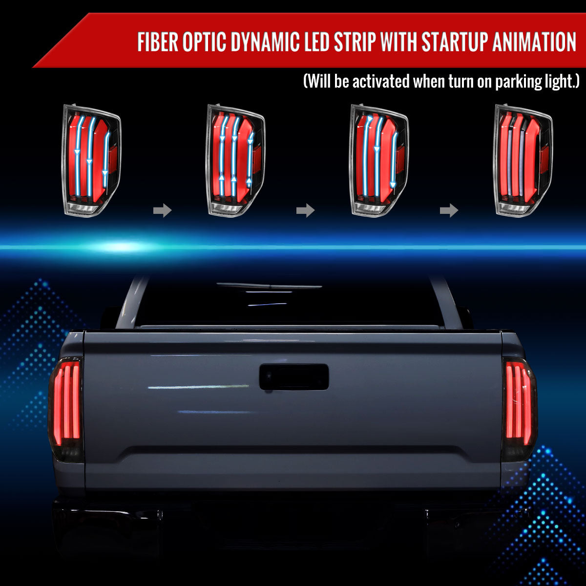 2014-2021 Toyota Tundra Facelift Style Full LED Tail Lights with Sequential Turn Signal (Jet Black Housing/Clear Lens)