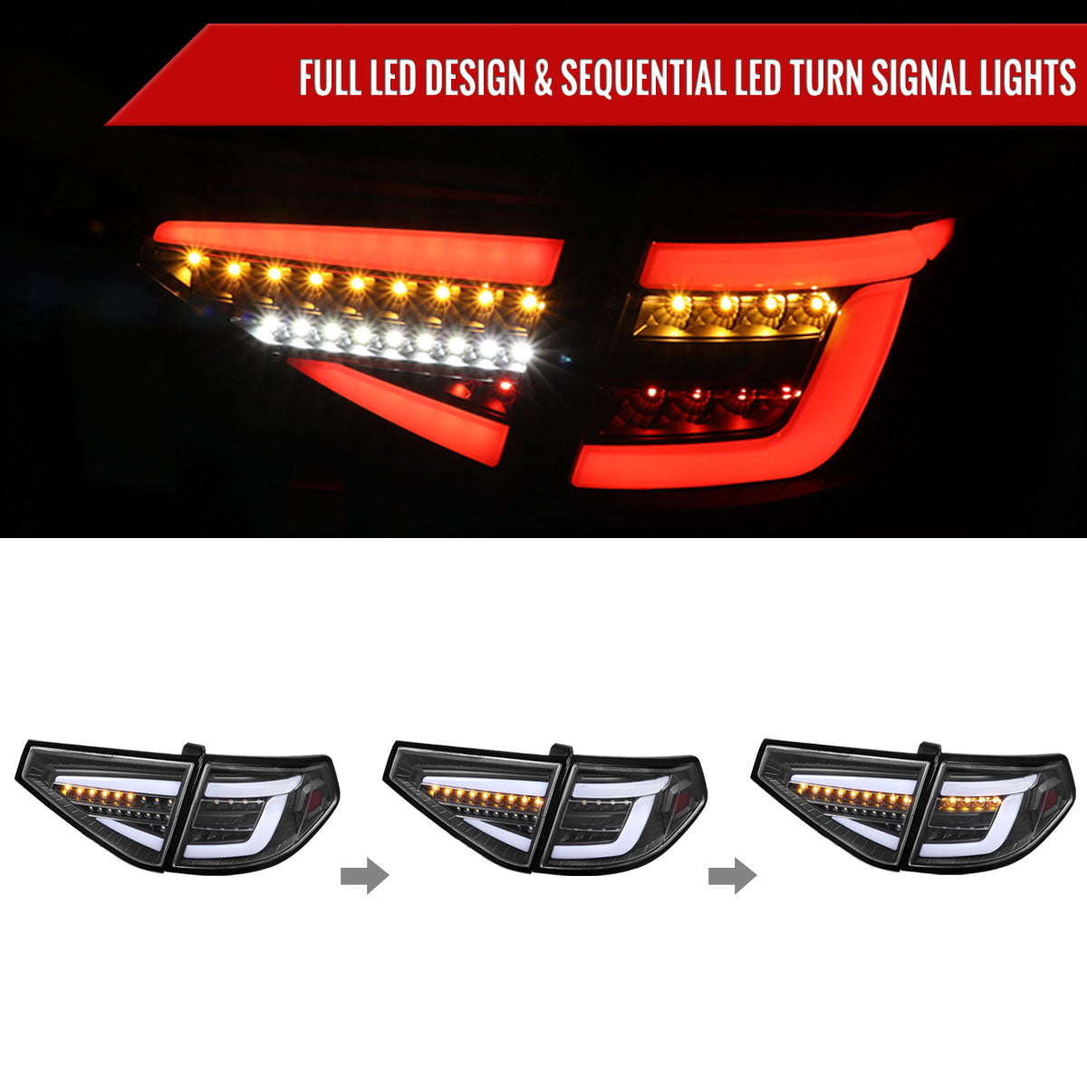 2008-2014 Subaru Impreza WRX Hatchback LED White Sequential Tube Tail Lights (Matte Black Housing/Clear Lens)