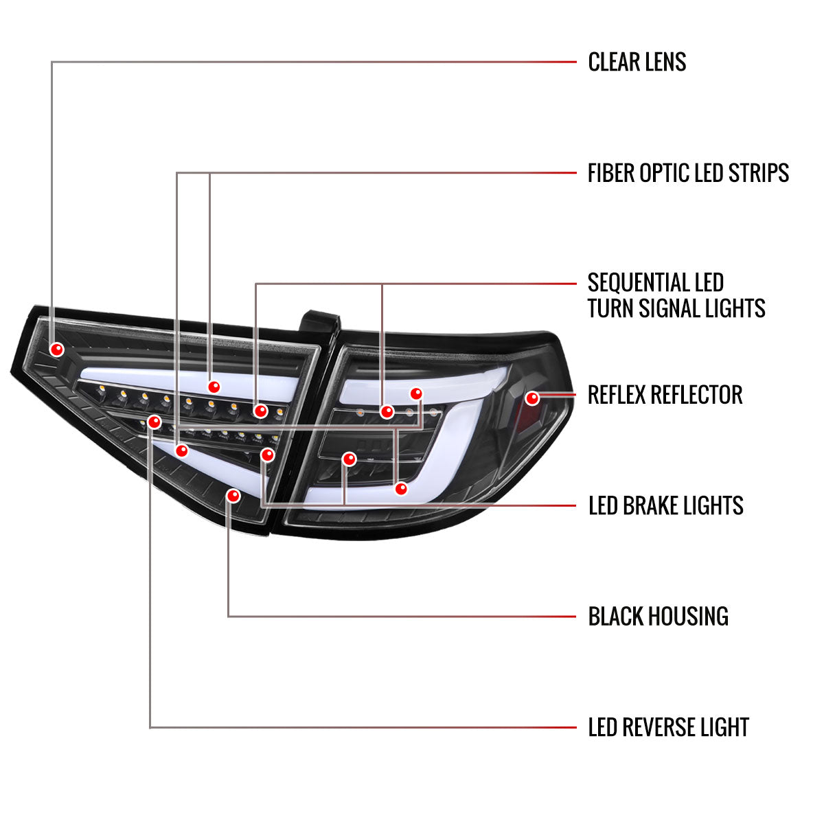 2008-2014 Subaru Impreza WRX Hatchback LED White Sequential Tube Tail Lights (Matte Black Housing/Clear Lens)