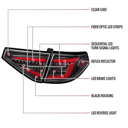 2008-2014 Subaru Impreza WRX Hatchback LED Red Sequential Tube Tail Lights (Matte Black Housing/Clear Lens)