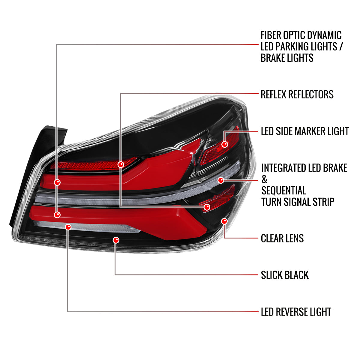 2015-2021 Subaru WRS STi Tail Light w/ Sequential LED Turn SignaL and LED Side Marker Brake Reverse (Glossy Black Housing / Clear Lens)