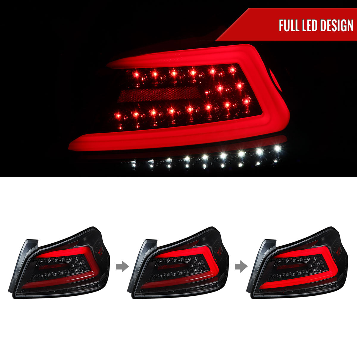 2015-2021 Subaru WRX  Sequential Red Bar LED Tail Lights (Jet Black Housing/Clear Lens)