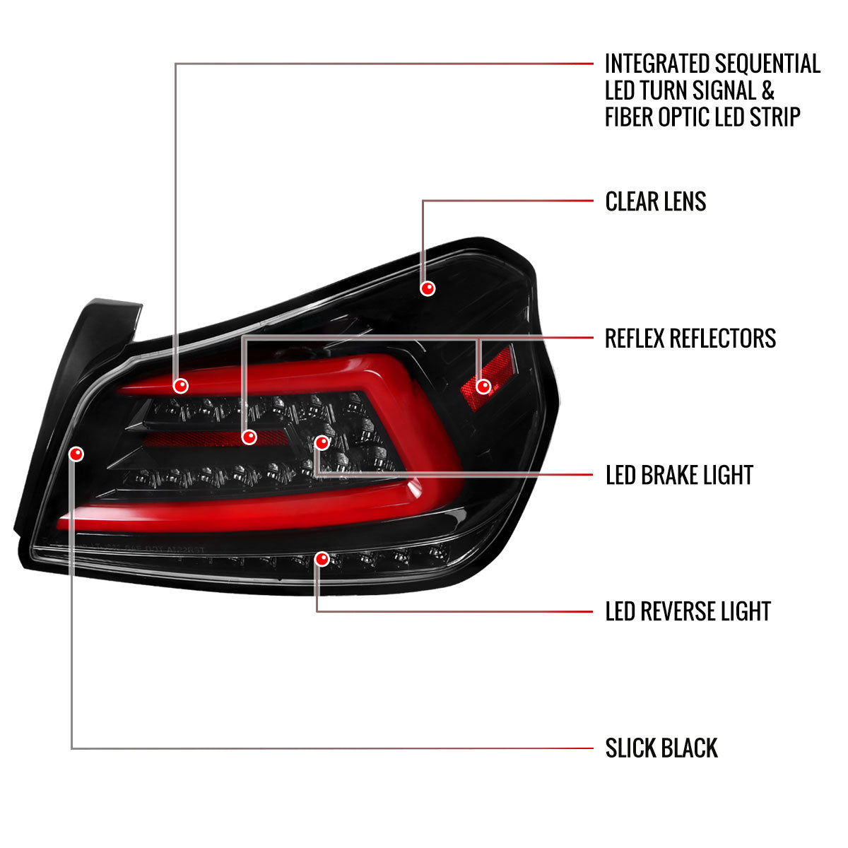 2015-2021 Subaru WRX  Sequential Red Bar LED Tail Lights (Jet Black Housing/Clear Lens)