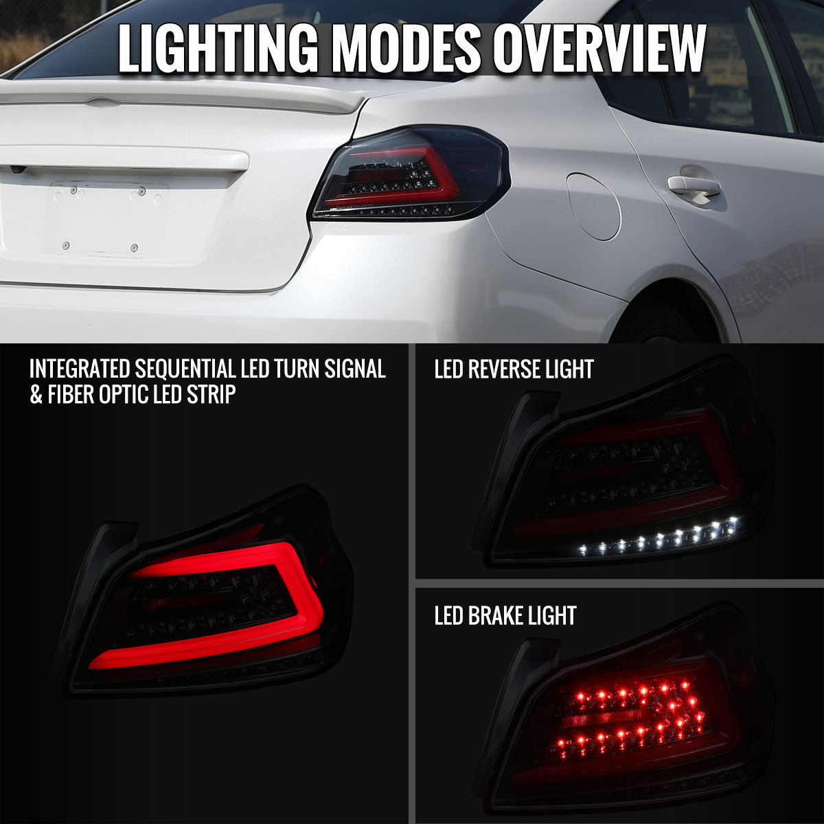 2015-2021 Subaru WRX  Sequential Red Bar LED Tail Lights (Jet Black Housing/Clear Lens)