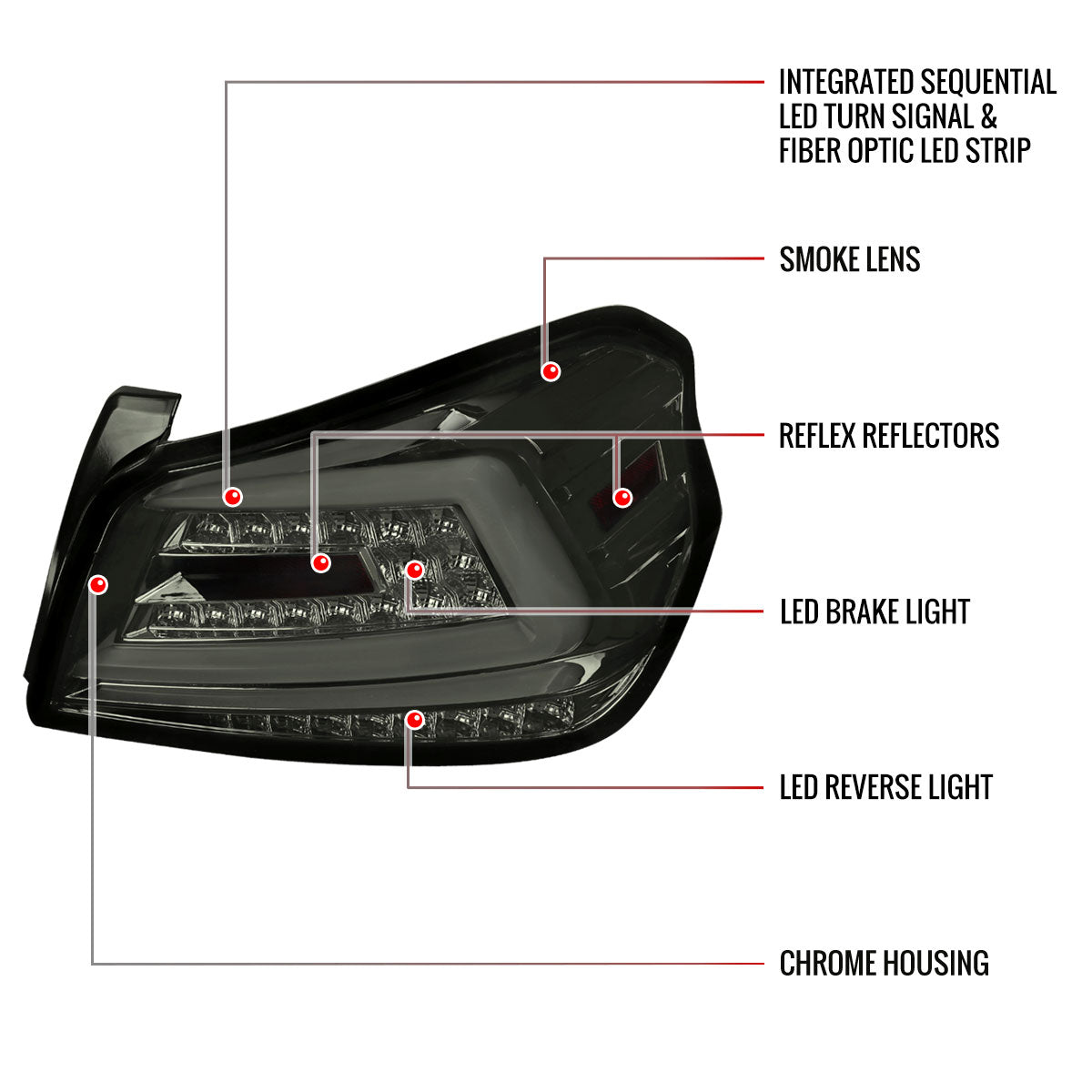 2015-2021 Subaru WRX Sequential White Bar LED Tail Lights (Chrome Housing/Smoked Lens)