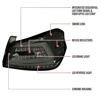 2015-2021 Subaru WRX Sequential White Bar LED Tail Lights (Chrome Housing/Smoked Lens)