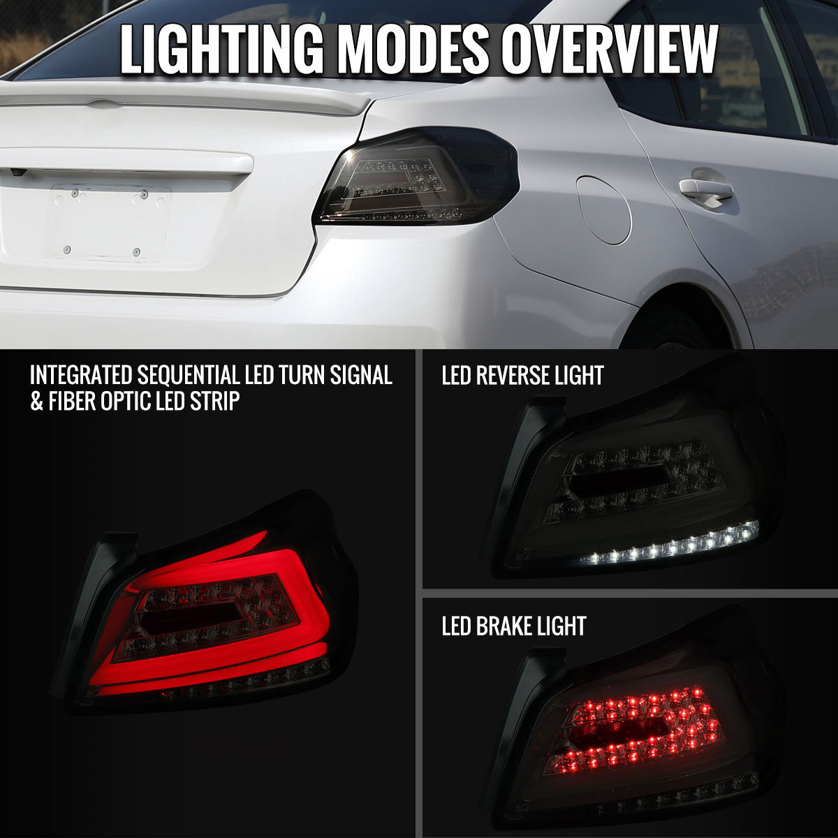 2015-2021 Subaru WRX Sequential White Bar LED Tail Lights (Chrome Housing/Smoked Lens)