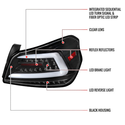 2015-2021 Subaru WRX  Sequential White Bar LED Tail Lights (Matte Black Housing/Clear Lens)