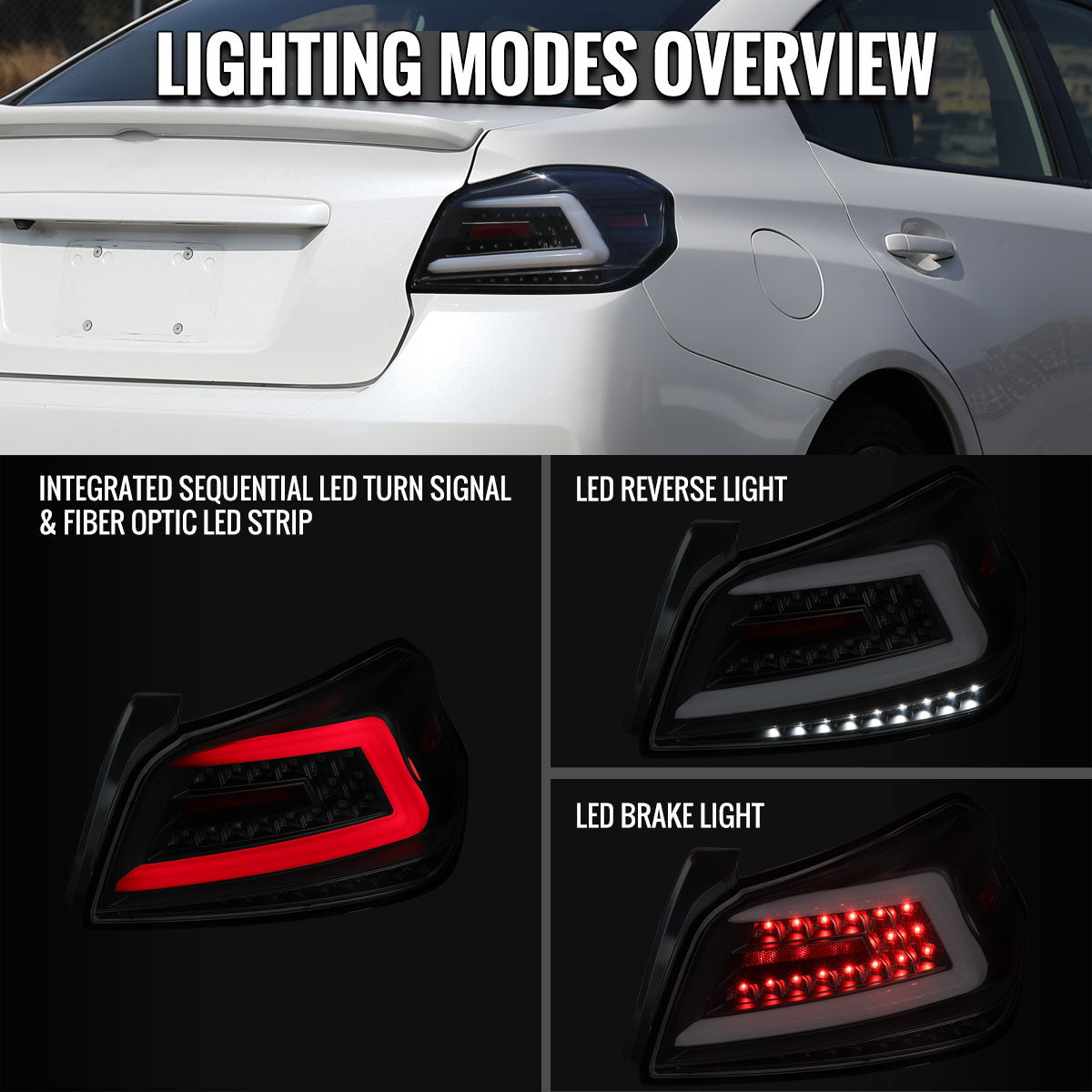 2015-2021 Subaru WRX  Sequential White Bar LED Tail Lights (Matte Black Housing/Clear Lens)