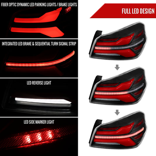 2015-2021 Subaru WRS STi Tail Light w/ Sequential Red LED Turn Signal and LED Side Marker Brake Reverse (Matte Black Housing / Clear Lens)