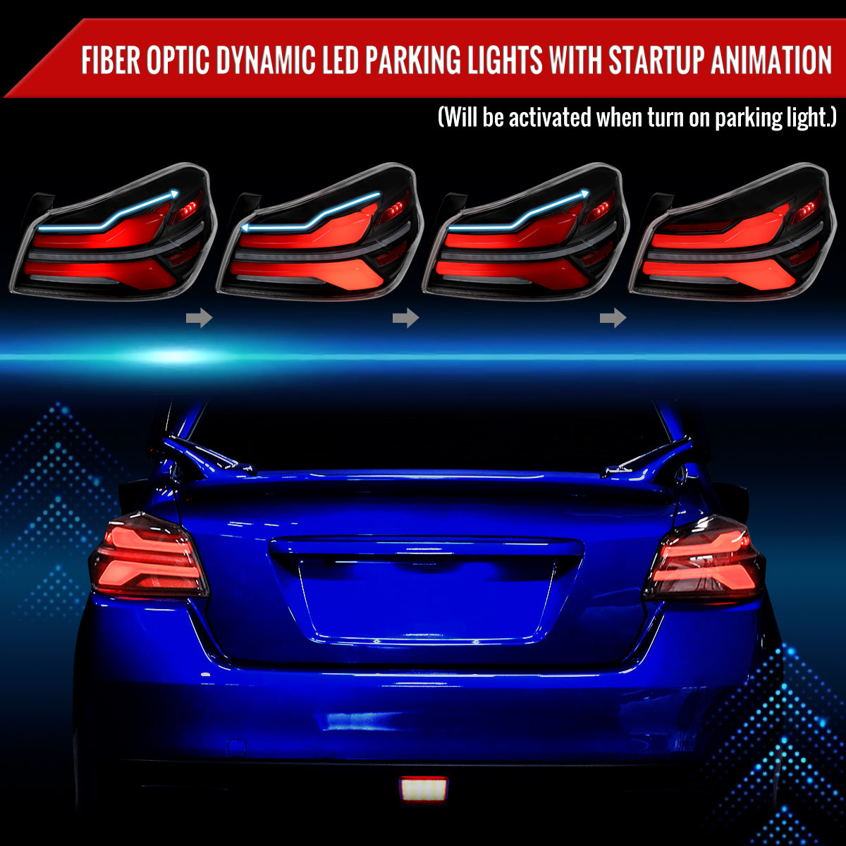 2015-2021 Subaru WRS STi Tail Light w/ Sequential Red LED Turn Signal and LED Side Marker Brake Reverse (Matte Black Housing / Clear Lens)