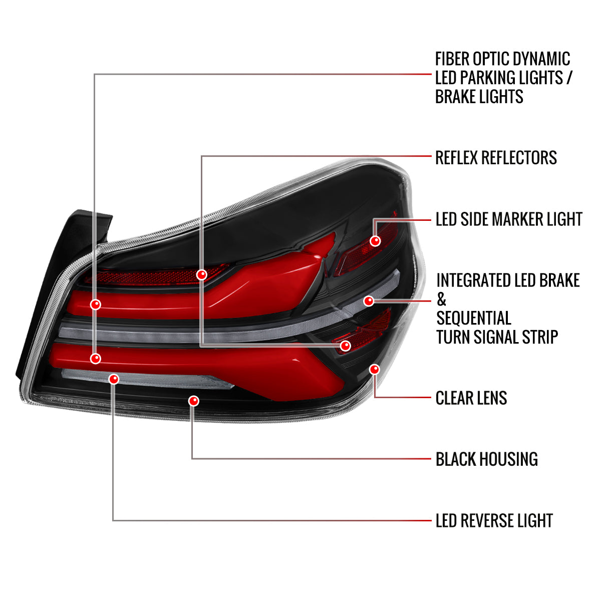 2015-2021 Subaru WRS STi Tail Light w/ Sequential Red LED Turn Signal and LED Side Marker Brake Reverse (Matte Black Housing / Clear Lens)