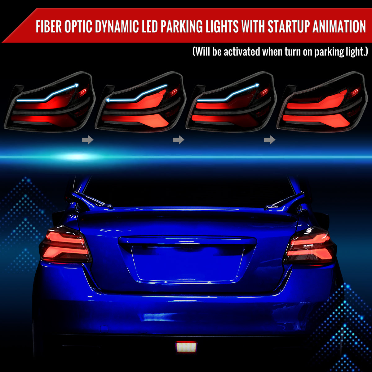 2015-2021 Subaru WRS STi Tail Light w/ Sequential Turn Signal LED Strip and LED Side Marker Brake Reverse (Matte Black Housing / Smoked Lens)