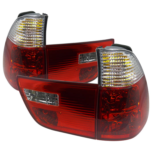 2000-2006 BMW E53 X5 Tail Lights (Chrome Housing/Red Clear Lens)