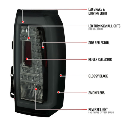 2015-2020 GMC Yukon/Yukon XL Denali SLE/SLT LED Tail Lights (Glossy Black Housing/Smoked Lens)