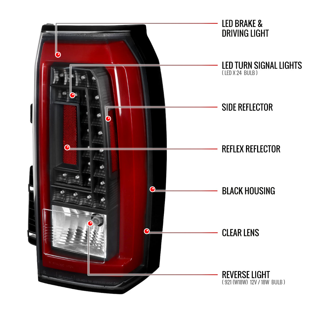 2015-2020 GMC Yukon/Yukon XL Denali SLE/SLT LED Tail Lights (Black Housing/Clear Lens w/ Red Bar)