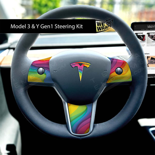 Layered Rainbow Tesla Steering Wheel Wrap | MY 2019-'25