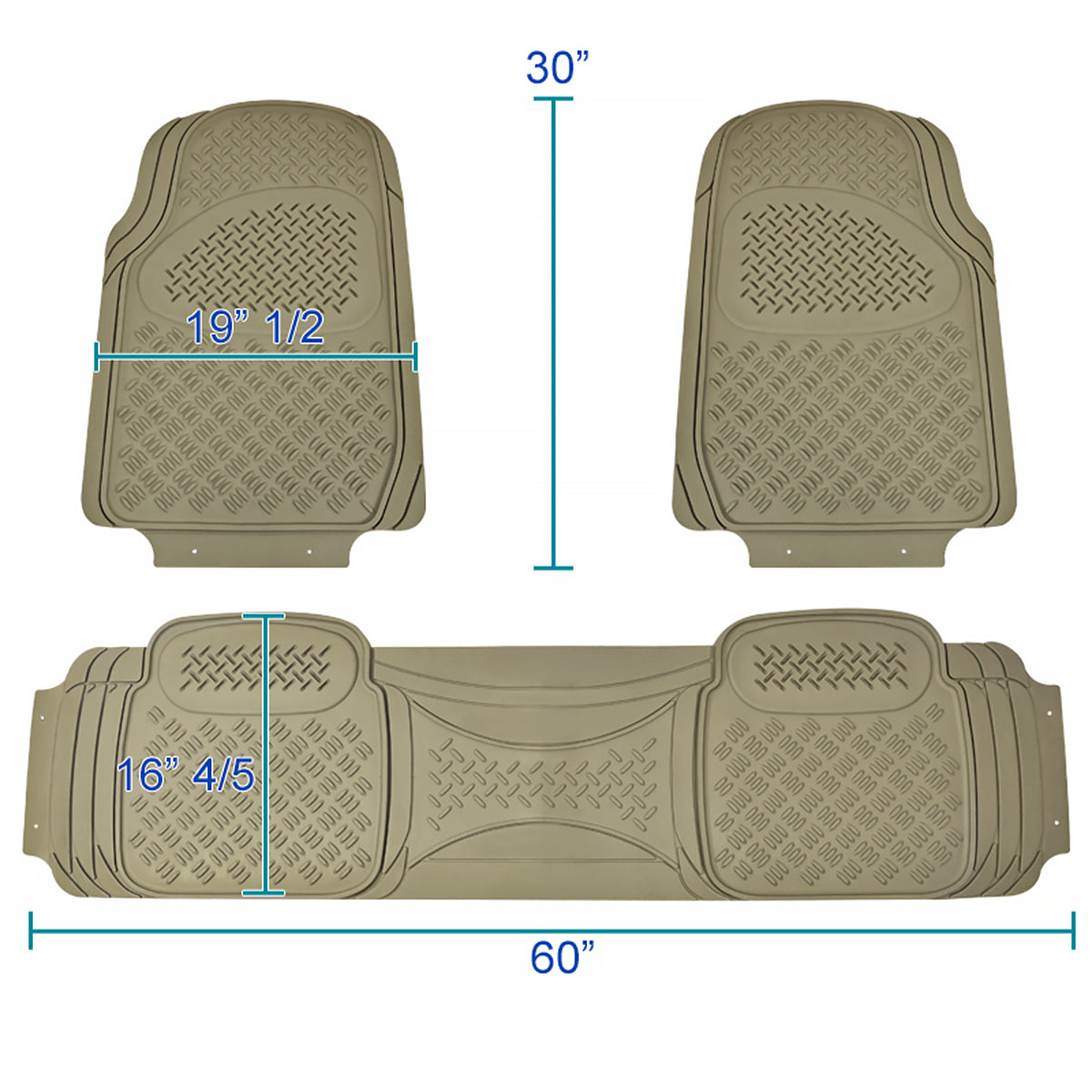 Universal PVC Rubber Floor Mats - 3PC (Beige)