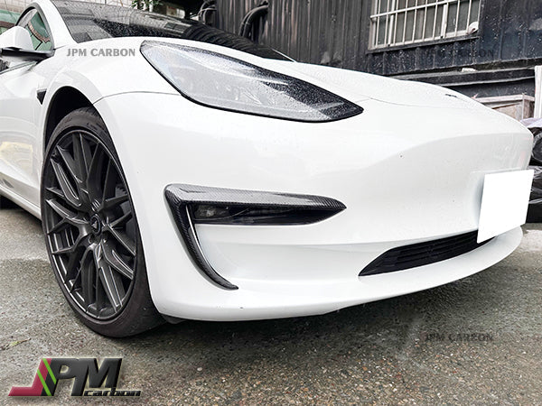 [JPMCarbon] AG Style Carbon Fiber Front Bumper Vent Trims Fits For 2017-2023 Tesla Model 3 Only
