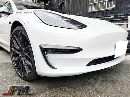 [JPMCarbon] AG Style Carbon Fiber Front Bumper Vent Trims Fits For 2017-2023 Tesla Model 3 Only