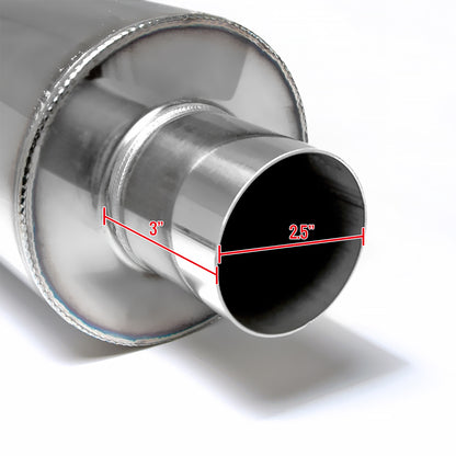Universal 2.5" Inlet/4" Outlet Stainless Steel Muffler w/ Fireball Style Burnt Tip